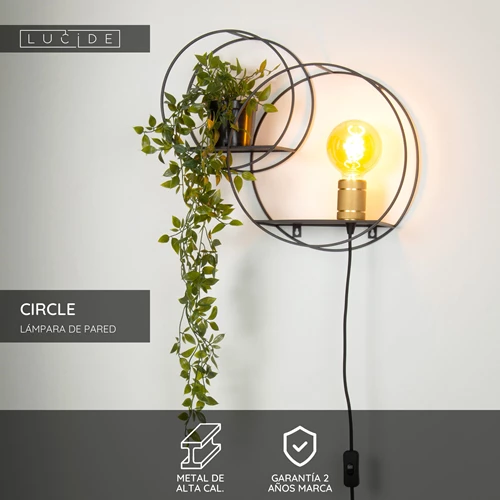 Lucide CIRCLE - Lámpara de pared - 1xE27 - Negro - USP